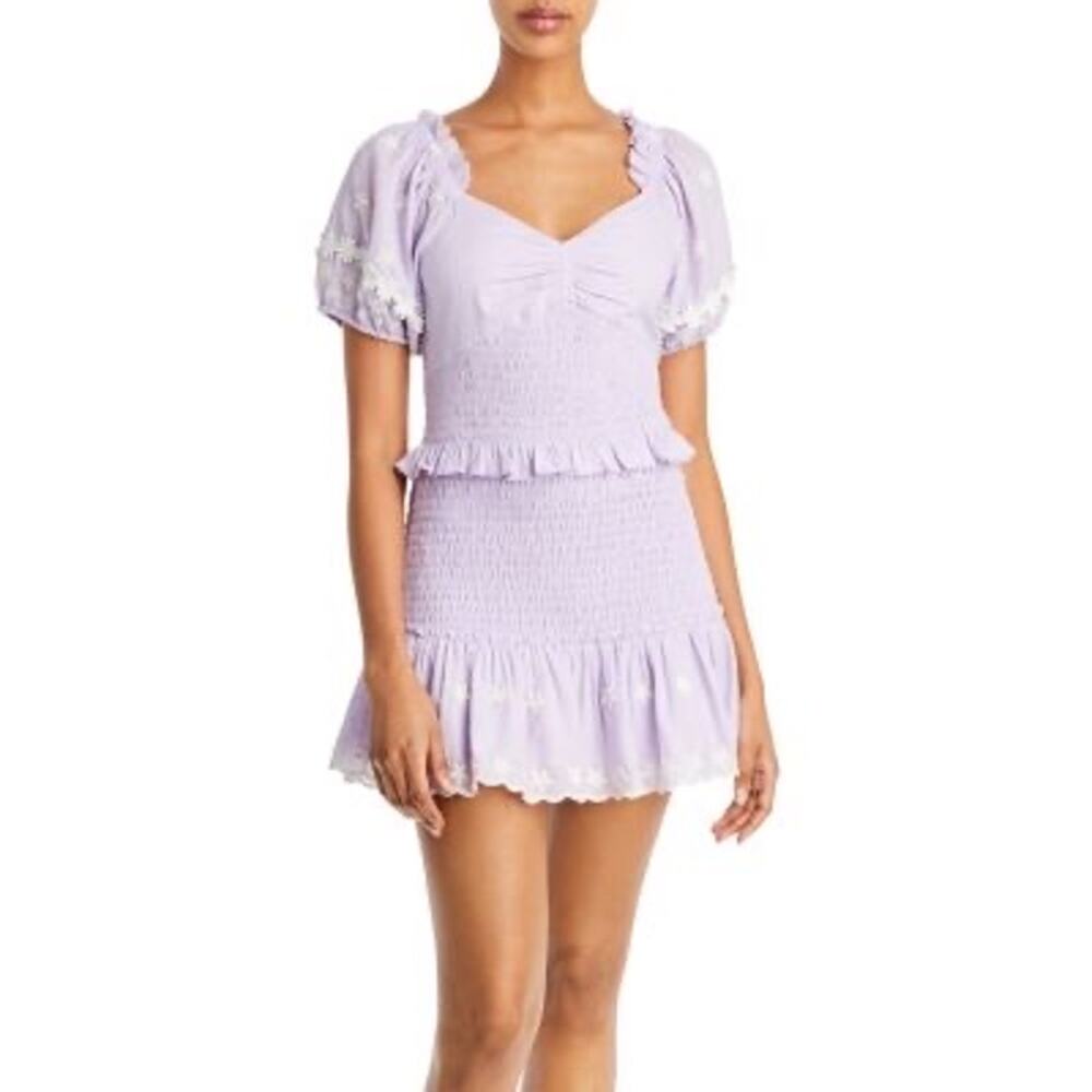 LoveShackFancy Jarrah Dress Purple Smock Embroidered Floral Mini Dress M $445